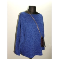 Chabrowy sweter typu melanż OVERSIZE z wydłużonym tyłem